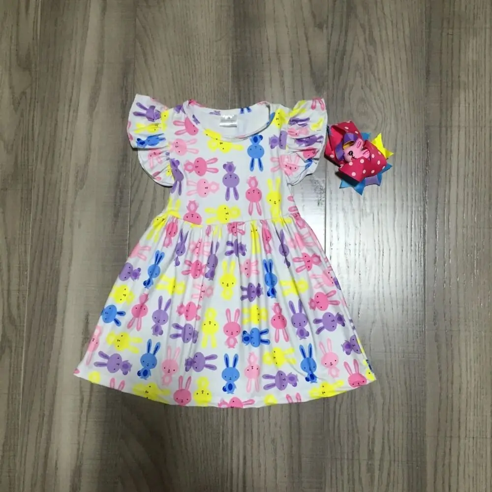 Пасхальное платье для маленьких девочек платье с короткими рукавами и принтом кролика для девочек, платье из мягкого молочного шелка милое платье с бантом для девочек