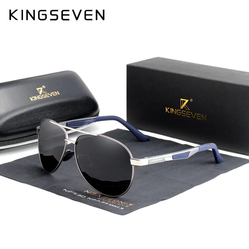 KINGSEVEN Брендовые мужские винтажные Квадратные Солнцезащитные очки поляризованные UV400 линзы очки аксессуары мужские солнцезащитные очки для мужчин Zonnebril 7720 - Цвет линз: Gun Gray