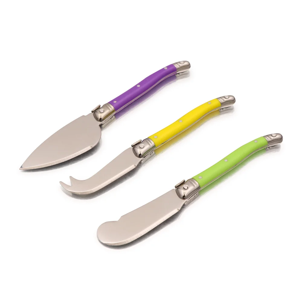 Jaswehome Laguiole Style Set of 3 Stainless Steel Cheese Knife Full Tang Handle Cheese Knives Cutter Slicer Utensils Cutlery Set
