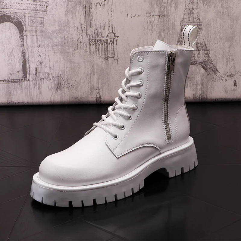 mens fashion stage nightclub dress platform boots black white shoes original leather boot handsome cowboy botas mans