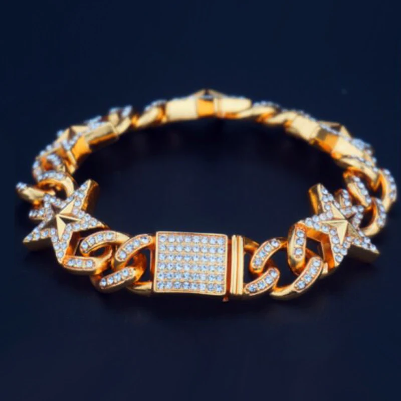 Iced Out Cuban Link браслет мужской браслет Золотой Серебряный хип-хоп браслеты-цепочки