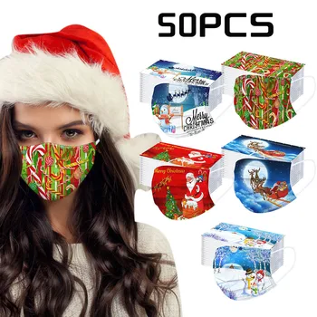 

50pc Disposable Face Mask Safety Adult Mouth Cover For Christmas 3 Layer Meltblown Non Woven Fabric masque jetable maske Masks