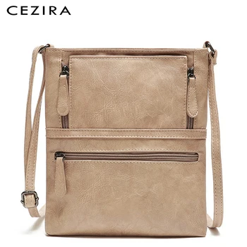 

CEZIRA 2020 Vintage Messenger Bags Double Zipper Women PU Leather Handbag Cross Body Bags Fashion Design Casual Shoulder Satchel