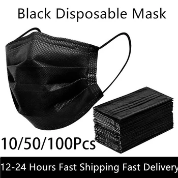 

Black Disposable Mask 3 Layer Non Woven Masks Earloop Face Mouth Mask for Adult Breathable Dustproof Filter Fast Ship