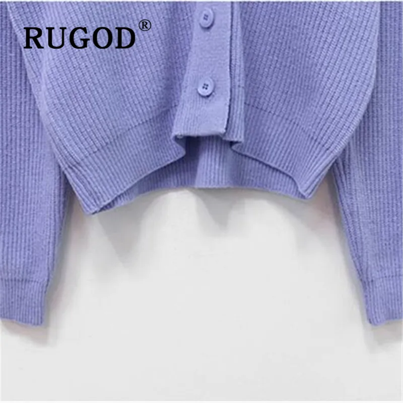 RUGOD, Осень-зима, стиль, шикарный кардиган лавандового цвета, однобортный свитер, простая модная одежда