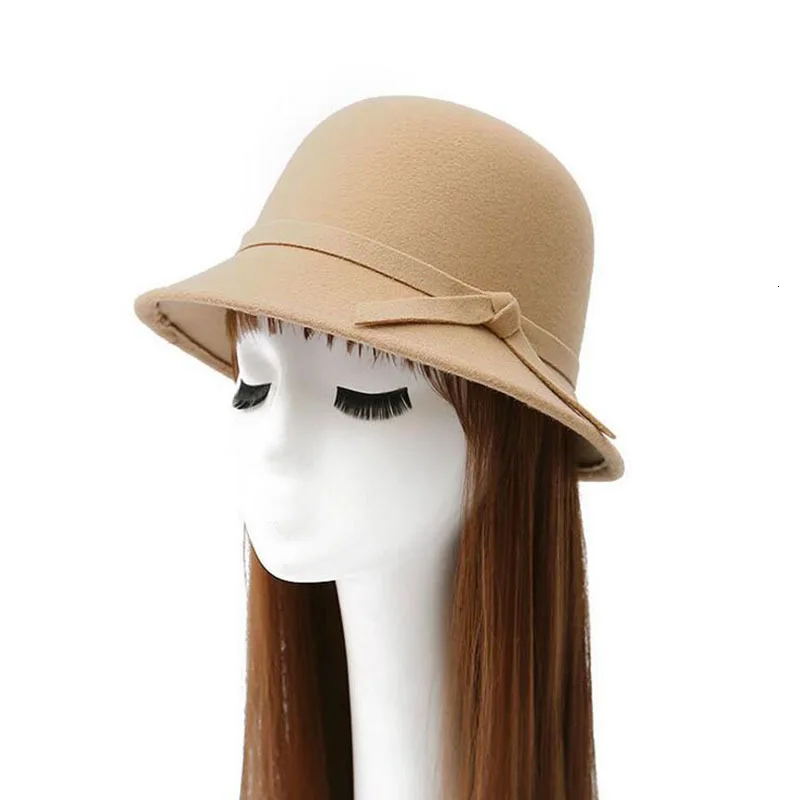 Женская шерстяная шляпа с бантом 6 цветов|Мужские фетровые шляпы| |