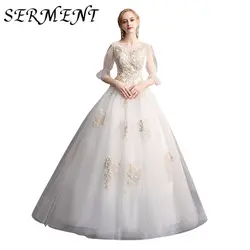 Свадебное простое белое платье для похудения 2019 Новое Кружевное Свадебное Золотое ювелирное регулируемое свадебное платье