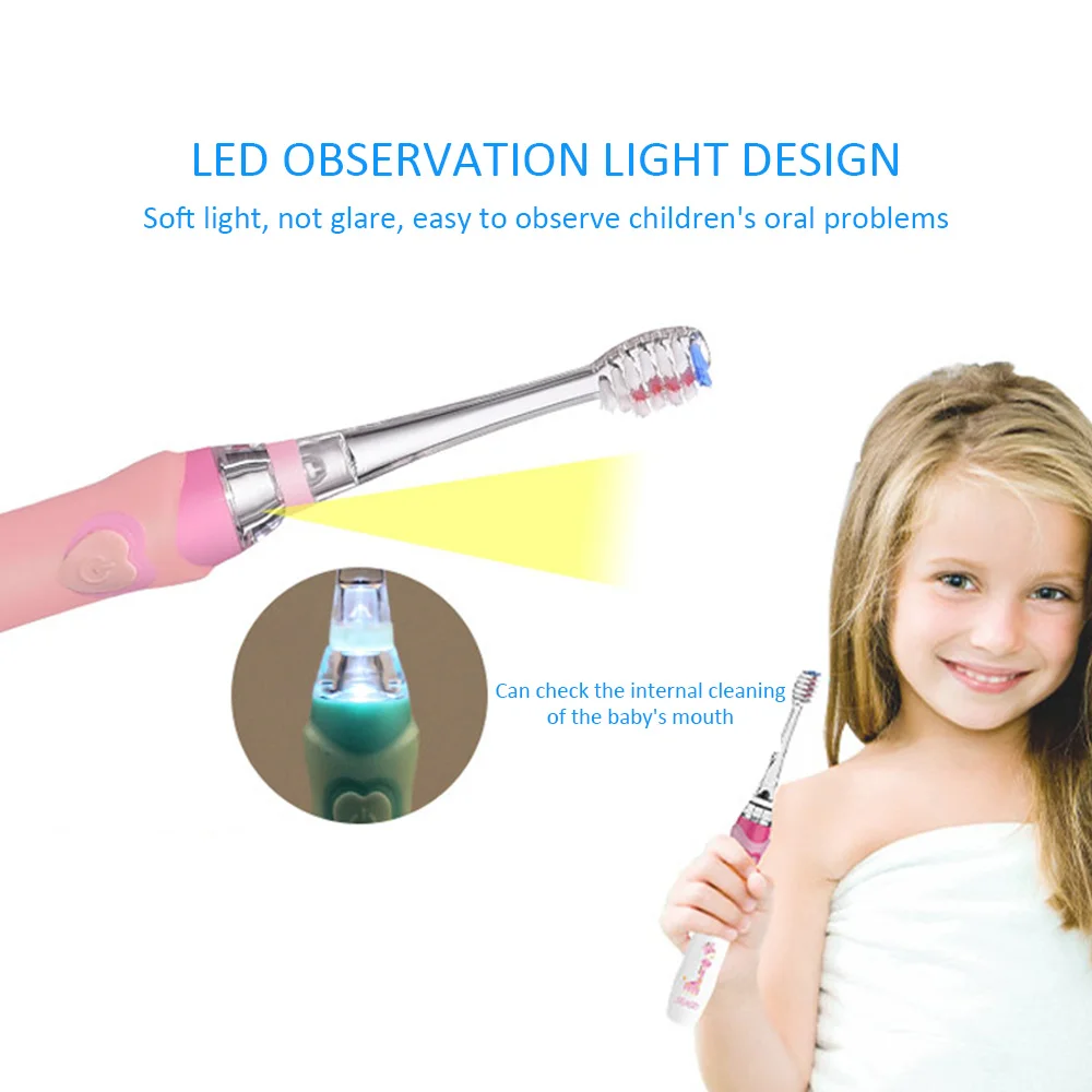 SEAGO Детская электрическая зубная щетка для От 3 до 12 лет с аккумулятором детская зубная щетка светодиодный Sonic детская зубная щетка с таймером 3 насадки