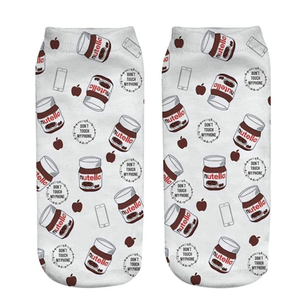 Женские Забавные милые носки с 3d принтом, белые носки с изображением nutella, носки унисекс с рисунком кота, единорога, рождественский подарок, носки, Прямая поставка