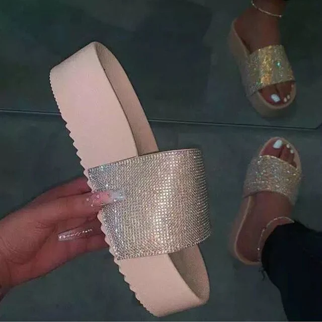 rhinestone platform slides