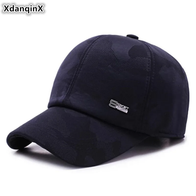 

XdanqinX Winter Men's Hat With Ears Fashion Warm Baseball Cap Adjustable Size Men Earmuff Hat Snapback Cap Male Bone Brands Caps