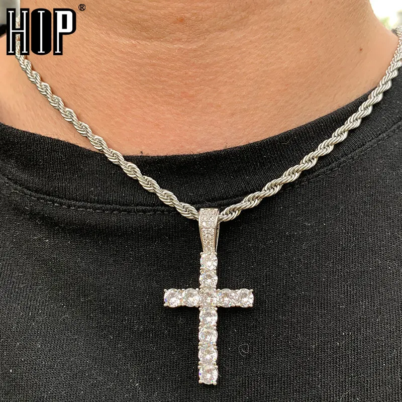 CZ CROSS PENDANT HIP HOP BLING COLOR 