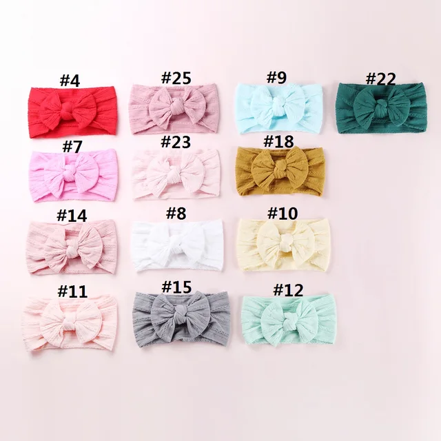 Diadema de punto elástico para bebé recién nacido, para niña turbante de nailon suave, accesorios para el cabello, 32 colores, 1 unidad