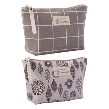 

2pcs Women Plaid Travel Cosmetic Bag Makeup Bags Handbag Female Zipper Purse Small Make Up Bags Travel Beauty Organizer Pouch -