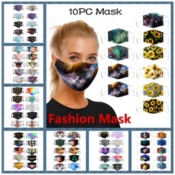 

10pc Earloop Mask fashion Print pattern Mouth Masks for Face cover Washable Adjustable Reusable Washable Breathable Windproof