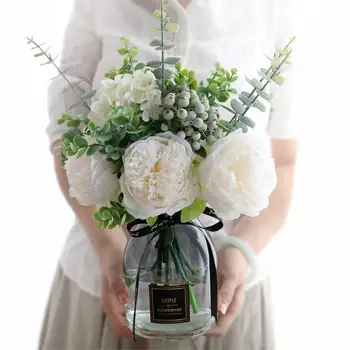

MODERN GLASS VASE+ARTIFICIAL FLOWER SET DECOR HOME FURNISHING DECOARTION CRAFT LIVINGROOM SILK FAKE FLOWER POT ORNAMENTS ARTWORK