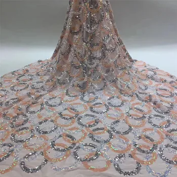

High Quality French Net Embroidery Sequins Tulle Lace Fabric DIY high-end clothing African Nigerian Lace Fabric for Party Dress