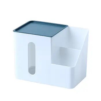 

Plastic Desktop Storage Box Multifunction Facial Tissue Box with Remote Control Holder for Home Office Organizer Storage