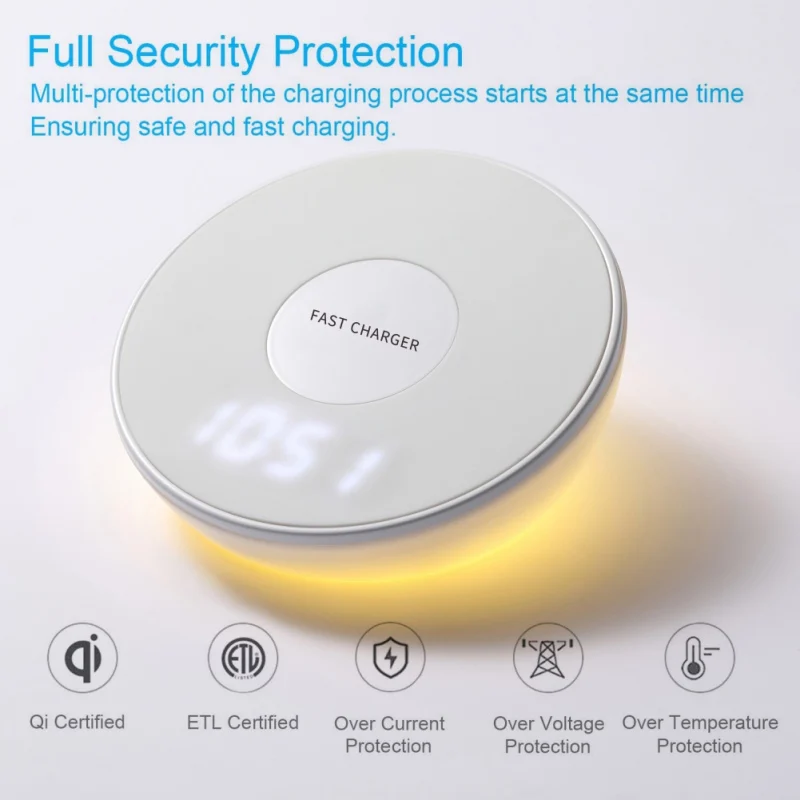 

10W Wireless Fast Charging Pad QI Charger With LED Night Light Digital Clock For iPhone Xs XR X 8 Samsung Note10 9 S10 S9