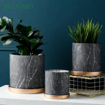 

MARBLE CERAMIC FLOWER POT WITH TRAY STRAIGHT FLOWERPOT DESKTOP FLOWER ARRANGEMENT CONTAINER HOME CRAFTS DECORATION