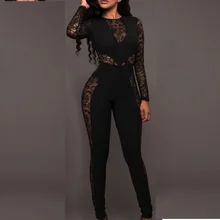 

Sexy Slim Lace Floral Jumpsuit Club Pants S-XL Bodysuits 2021 Fashion Ladies Long Sleeve Hollow Open Back High Waist Jumpsuit
