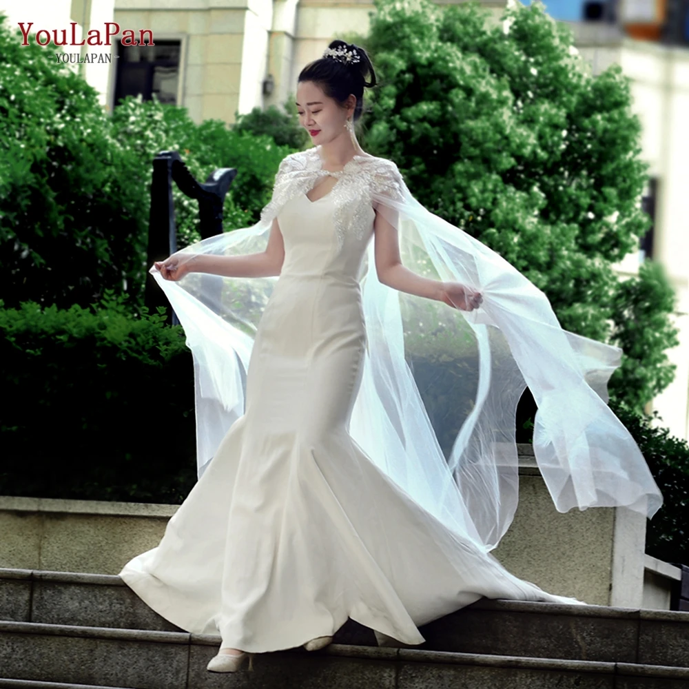 

YouLaPan G25 Bridal Cape Veil Cathedral Length Wedding Jacket for Bridal Luxury 3 M long Train Elegant Wedding Bolero Shawl