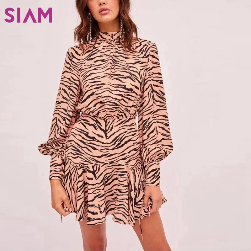 SIAM женское мини платье весеннее С Рисунком Тигра с длинным рукавом осень 2019