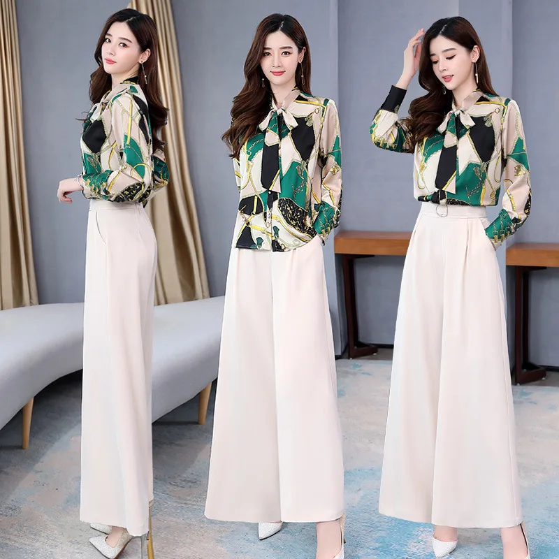 

Printed Set Goddess-Style 2020 Spring And Autumn Korean-style Shirt Two-Piece Set Early Spring Fashionable CHIC Loose Pants Slim