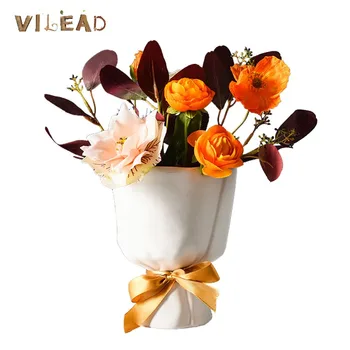 

VILEAD 2 Color Ceramic Bouquet Vase Valentine's Day Gift White Pink Vases Romantic Flower Pots Living Room Decoration Home Decor