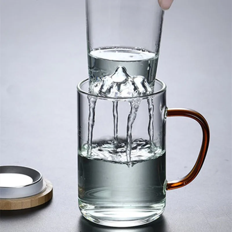 Glass Tea tasting filter cup with lid and handle tea  Mug Transparent Drinkware Glass Cups