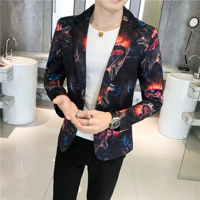 2019 Men's Blazer Men's Fashion Print Party Wedding Suit Jacket Stage Costume Singer Slim Jacket Long Sleeve Small Suit jacket 2019 Men's Blazer Men's Fashion Print Party Wedding Suit Jacket Stage Costume Singer Slim Jacket Long Sleeve Small Suit jacket