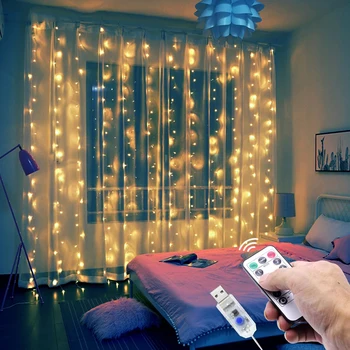 

LED Curtain Garland Window USB String Light Fairy Festoon Remote Control New Year Christmas Party LED Lamp Decorations indoor
