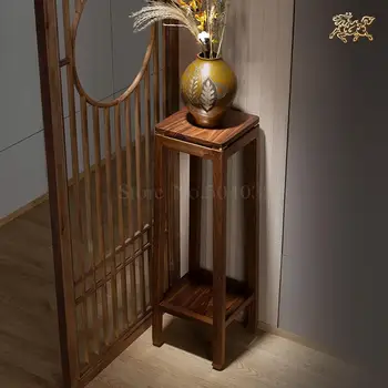 

Black walnut full solid wood flower stand high middle low bonsai plant stand champagne color potted flower stand