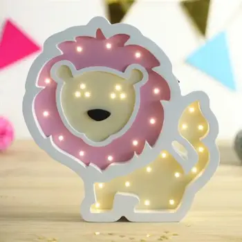 

Nordic Kids Room Decor Wooden Lion LED Night Light Wall Hanging Light Lion Baby Boy Girl Chilren's Bedroom Night Lights Decor