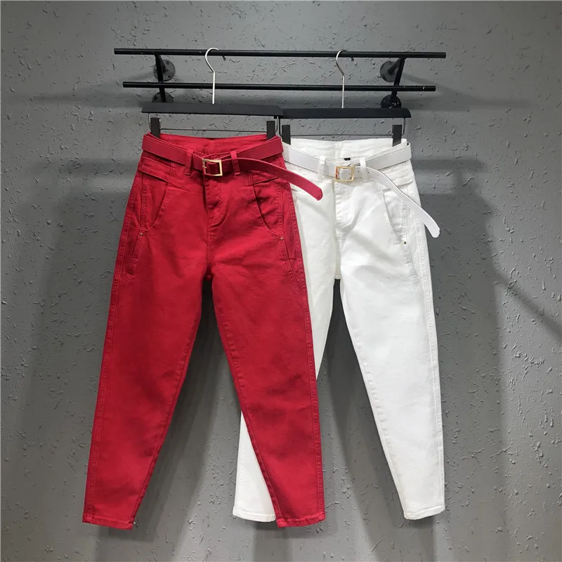 Women White Denim Pants Summer Spring Solid Color Stretch Hallen Jeans Casua Loose Ladies Plus Size Capris Jeans Red Black Y359 Women White Denim Pants Summer Spring Solid Color Stretch Hallen Jeans Casua Loose Ladies Plus Size Capris Jeans Red Black Y359