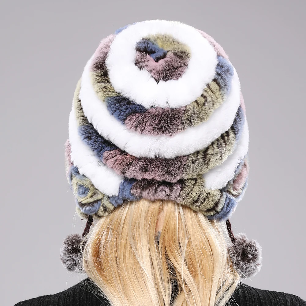 Natural Soft Knitted Rex Rabbit Fur Hat Russian Women Winter 100% Genuine Rex Rabbit Fur Caps Lady Warm Real Rex Rabbit Fur Hats 3