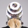 Natural Soft Knitted Rex Rabbit Fur Hat Russian Women Winter 100% Genuine Rex Rabbit Fur Caps Lady Warm Real Rex Rabbit Fur Hats 3