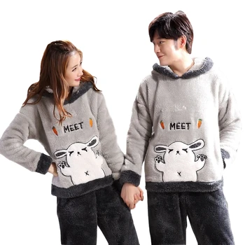 

Men And Women Warm Home Service Cartoon Suit Autumn And Winter Couple Pajamas Thick Flannel Long-Sleeved Plush