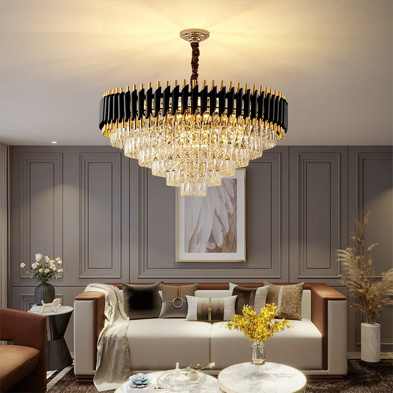Luxury Black Gold Metal Led Chandeliers For Living Room Dining