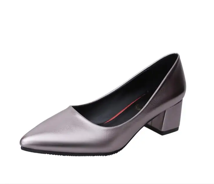 

Autumn new Korean version of the glossy thick heel women women Sleeve women's office pointed shoes