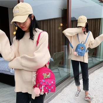 

Fashion cowboy Women's Backpacks Luxury Canvas Sequins Girls School Bags 2020 Designer Fur Ball Student Backpack Travel Bag Lady