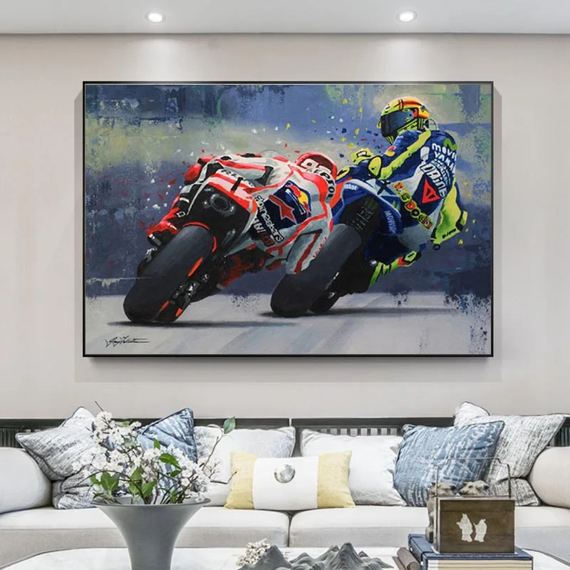 Nordic Art Painting Valentino Rossi Riding Motorcycle Canvas Posters and Prints for Living Room Home Decoration | Дом и сад