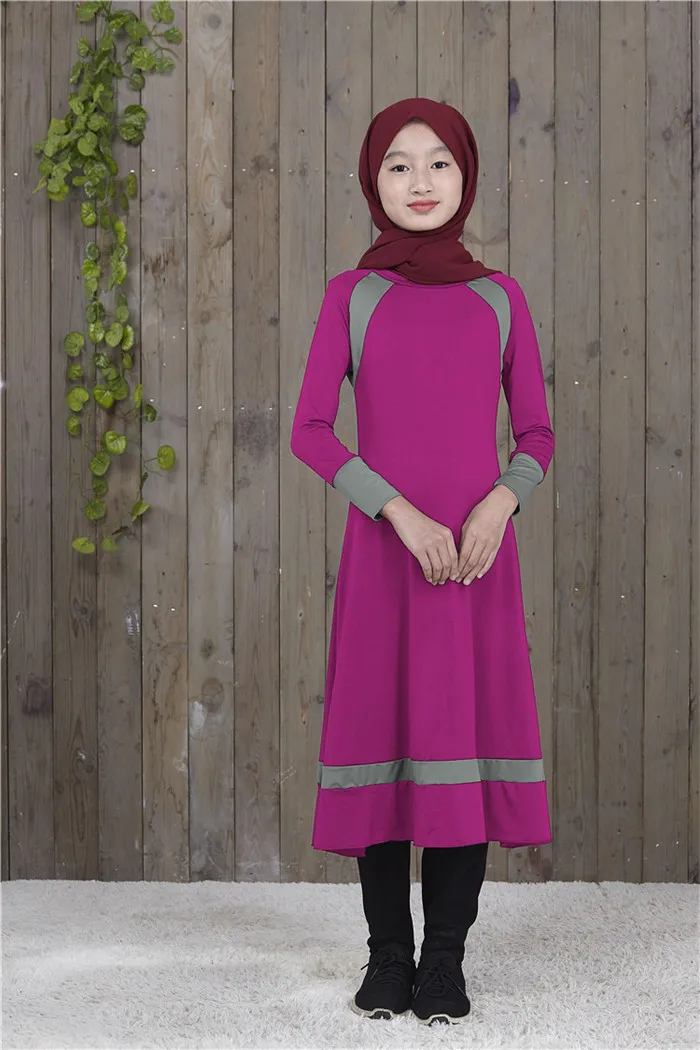 Эластичное Непрозрачное мусульманское платье для девочек; abaya; Дубай; Саудовская Аравия; Исламская одежда; кафтан; marocain vestido longo - Цвет: 8-Pink Red