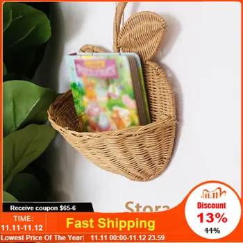 

Hanging Handmade Rattan Storage Basket Apple Shape Wall Decoration Clutter Organizer Wicker Woven Flower Basket Home Decor