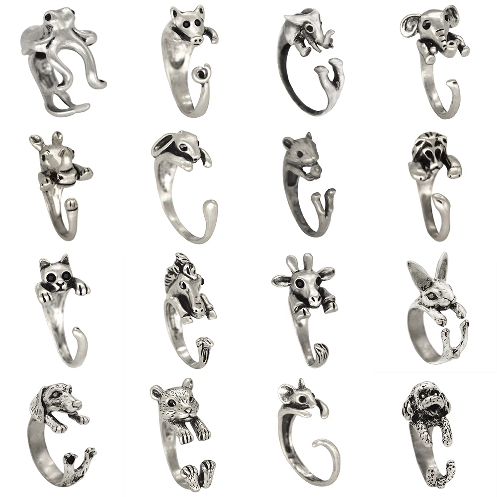 Chereda-anillos de animales Vintage bohemios para mujer, anillos de animales ajustables con ratón dorado, rinoceronte, envoltura antigua, regalos para mujer