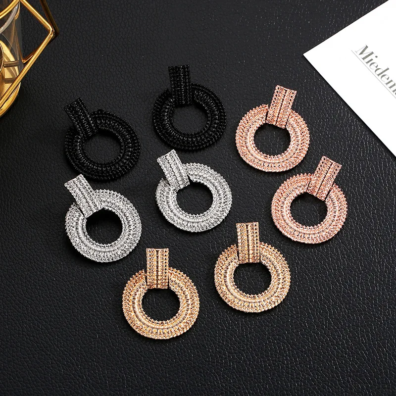 Cross-Border Hot Jewelry Euro-American Simple Temperament Geometric Ring Earrings Baitao Metal Electroplated Ring Earrings