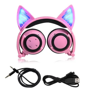 

Foldable Cosplay Cat Ear Bluetooth Headphone Wireless Wire Universal Stereo Headset LED Light Flashing Earphone With Mic