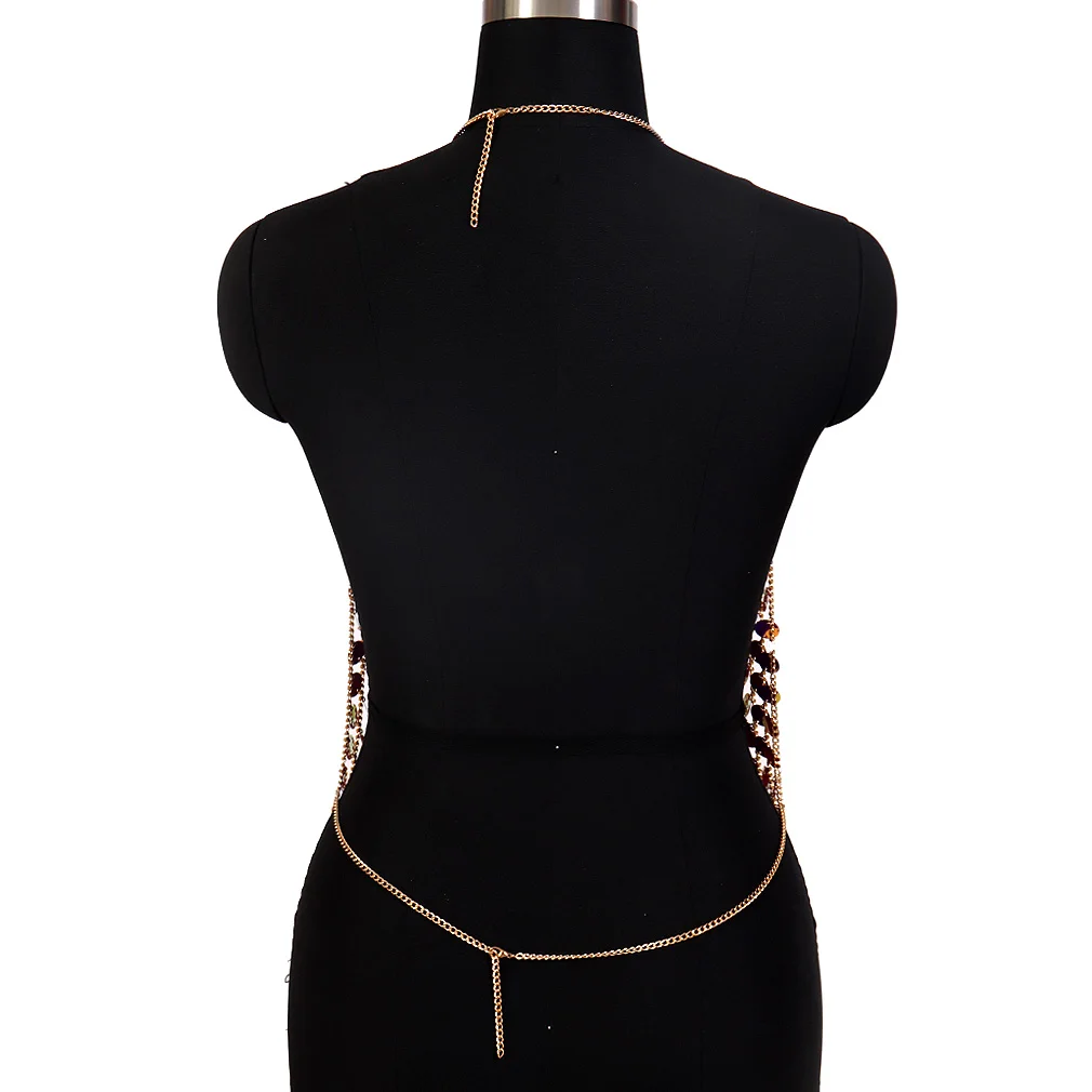 Ювелирная цепочка для тела с золотыми блестками, металлический сексуальный бандаж, шейный пояс, танцевальная одежда в стиле панк, бохо, бюстгальтер, большие размеры, женское белье