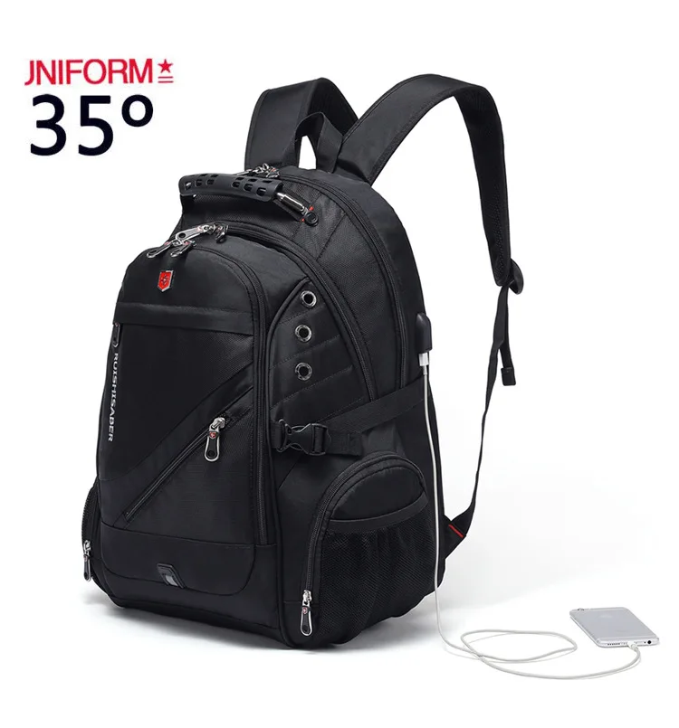 JIULIN Swiss 17 Inch Laptop Backpack Men USB Charging Waterproof Travel Backpack Women Rucksack Male Vintage School Bag mochila