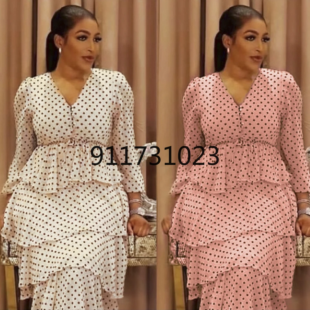 African Print Dresses For Women 2021 Polk Dot Evening Party Dress Ladies Tutu Fashion Kaftan Djellaba Femme European Clothing |